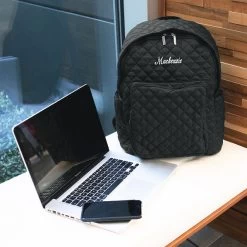 Monogrammed Quilted Laptop Backpack -Fashion Clothing Store 8ei black quilted laptop backpack on bench name