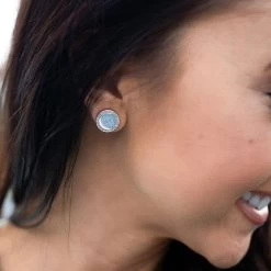 Monogrammed Pave Disc Earrings -Fashion Clothing Store 8fc close up silver pave earrings