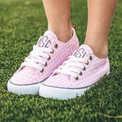 Monogrammed Youth Gingham Sneakers -Fashion Clothing Store 8jY monogrammed kids pink gingham sneakers