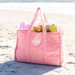 Monogrammed Terry Tote -Fashion Clothing Store 8mt pink terry tote on beach
