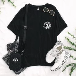 Monogrammed Jersey T-Shirt -Fashion Clothing Store 94Y black monogrammed tee with crossbody bag outfit
