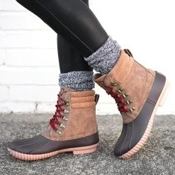 Monogrammed Holiday Red Duck Boots -Fashion Clothing Store 9q4 holiday red duck boots side view