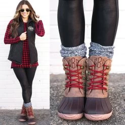 Monogrammed Holiday Red Duck Boots -Fashion Clothing Store 9q4 holiday red duck boots split image