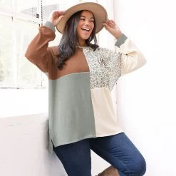 Monogrammed Leopard Sweatshirt -Fashion Clothing Store 9tM monogrammed patch leopard sweatshirt with wide brim hat