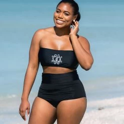 High Waisted Foldover Bikini Bottom -Fashion Clothing Store 9xa monogrammed bikini top and high waist foldover bottoms