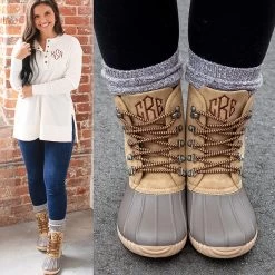 Monogrammed Duck Boots -Fashion Clothing Store A51 tan duck boots ootd with henley