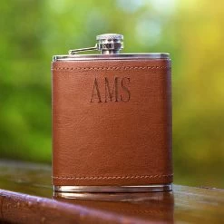 Personalized Leather Wrapped Flask -Fashion Clothing Store AY2 leather flask