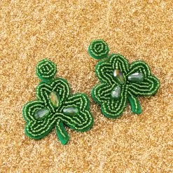 Shamrock Earrings 6 Shamrock Earrings -Fashion Clothing Store Ajp beaded shamrock earrings on gold background
