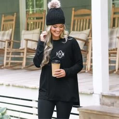 Monogrammed Tunic Shirt -Fashion Clothing Store B97 black long sleeve tunic monogrammed shirt with beanie and leggings