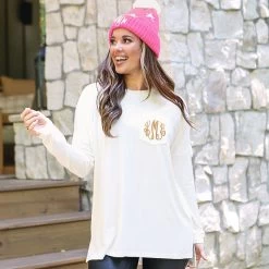 Monogrammed Tunic Shirt -Fashion Clothing Store B97 white ivory personalized long sleeve tunic shirt