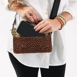 Personalized Crossbody Purse 9 Personalized Crossbody Purse -Fashion Clothing Store BAl close up of front pocket on camel dottie crossbody