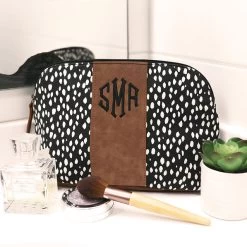 Monogrammed Dottie Cosmetic Case -Fashion Clothing Store BGw cosmetic bag in bathroom