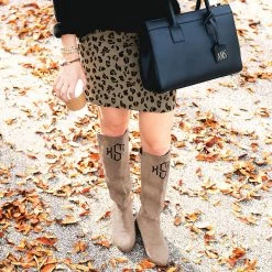 Monogrammed Riding Boot -Fashion Clothing Store BKw monogrammed riding boots with leopard skirt