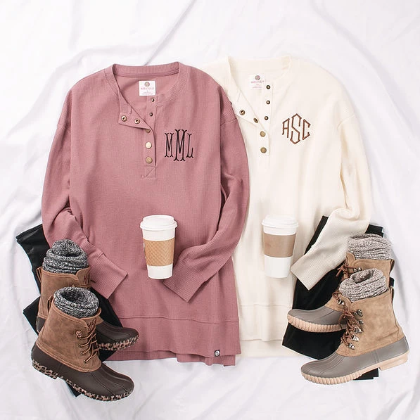 Monogrammed Waffle Henley Tunic 2 Monogrammed Waffle Henley Tunic - Image 2