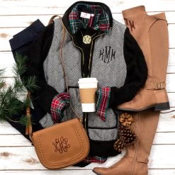 Monogrammed Herringbone Vest -Fashion Clothing Store BZD collared layering tunic under herringbone vest