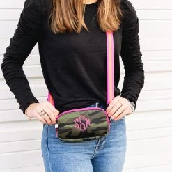 Monogrammed Neoprene Phone Crossbody -Fashion Clothing Store Bda camo neoprene phone crossbody on brunette