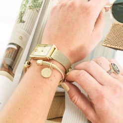 Personalized Cable Bracelet -Fashion Clothing Store Bl4 gold cable bracelet with watch on arm