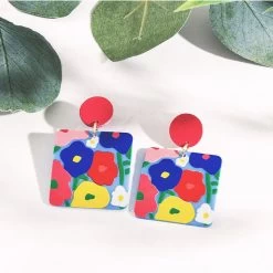 Flower Earrings -Fashion Clothing Store Bqi coral flower earrings with greenery