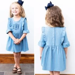 Monogrammed Kids Ruffle Denim Dress -Fashion Clothing Store BvB toddler denim ruffle dress