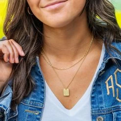 Monogrammed Layered Pendant Necklace -Fashion Clothing Store C6G gold layered pendant necklace on neck