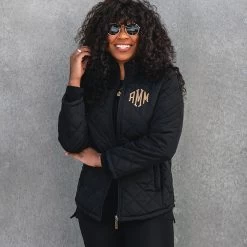Monogrammed Puffer Jacket -Fashion Clothing Store C71 monogrammed black puffer quilted jacket with sunglasses