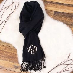 Monogrammed Cashmere Feel Scarf -Fashion Clothing Store C87 black monogrammed cashmere scarf