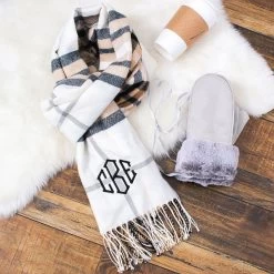 Monogrammed Cashmere Feel Scarf -Fashion Clothing Store C87 plaid cashmere scarf with fur mittens