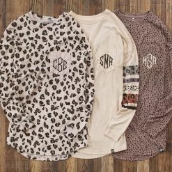 Monogrammed Long Sleeve Shirt -Fashion Clothing Store C9t long sleeve trio on wood Oatmeal Stripes leopard dot and leopard