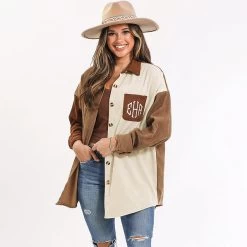 Monogrammed Oversized Button Down Tunic 13 Monogrammed Oversized Button Down Tunic -Fashion Clothing Store CCF monogrammed rust patchwork oversized colorblock tunic