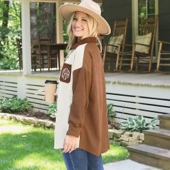 Monogrammed Oversized Button Down Tunic 18 Monogrammed Oversized Button Down Tunic -Fashion Clothing Store CCF side of rust patchwork monogrammed oversized tunic