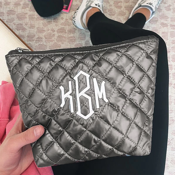 Monogrammed Diamond Quilted Cosmetic Case 5 Monogrammed Diamond Quilted Cosmetic Case - Image 5