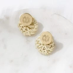 Monogrammed Rattan Earrings 6 Monogrammed Rattan Earrings -Fashion Clothing Store CKX monogrammed rattan earrings on marble