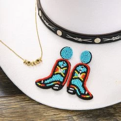Cowboy Boot Earrings -Fashion Clothing Store CPh cowboy boot earrings on cowboy hat