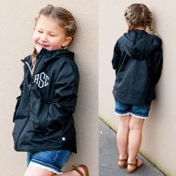 Monogrammed Kids Lightweight Rain Jacket -Fashion Clothing Store CTT black kids monogrammed rain jacket