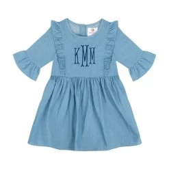 Monogrammed Kids Ruffle Denim Dress