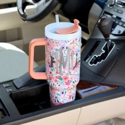 Monogrammed Travel Tumbler 17 Monogrammed Travel Tumbler -Fashion Clothing Store CgC 40 oz coral floral travel tumbler in car cup holder