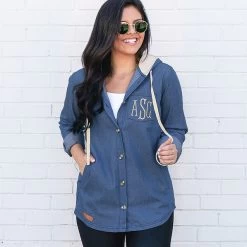 Monogrammed Shacket -Fashion Clothing Store Cge monogrammed chambray denim shacket with leggings new
