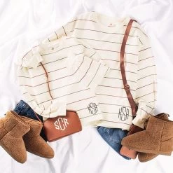 Monogrammed Kids Puff Sleeve Sweatshirt -Fashion Clothing Store CoC mom and me autumn stripes puff sleeve shirts