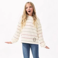 Monogrammed Kids Puff Sleeve Sweatshirt -Fashion Clothing Store CoC youth girl wearing autumn stripes sweatshirt
