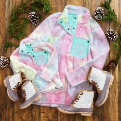 Monogrammed Tie Dye Sherpa Pullover -Fashion Clothing Store DHF mom and me tie dye sherpa pullovers