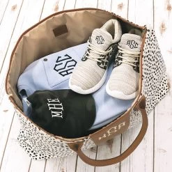 Monogrammed Spotted Weekender -Fashion Clothing Store DP7 inside of monogrammed leopard weekender with zipper closure