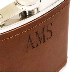 Personalized Leather Wrapped Flask -Fashion Clothing Store DqO leather flask details