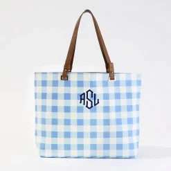 Monogrammed Gingham Tote Bag