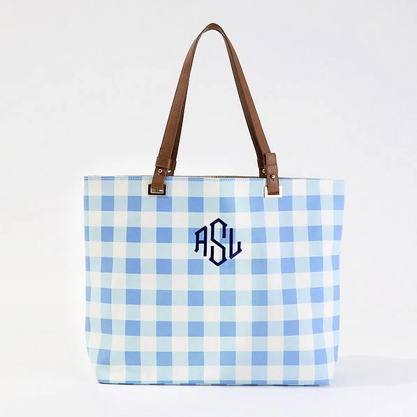 Monogrammed Gingham Tote Bag 1 Monogrammed Gingham Tote Bag