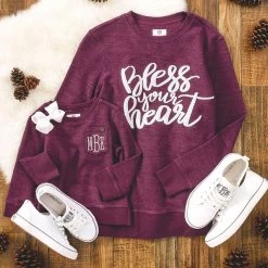 Monogrammed Kids Corded Sweatshirt -Fashion Clothing Store EGP wine kids sweatshirts with bless your heart sweatshirt