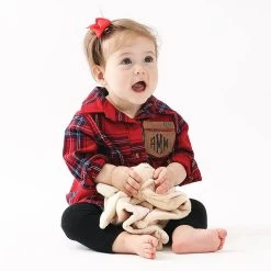 Monogrammed Kids Plaid Layering Tunic -Fashion Clothing Store ESl baby girl in holiday plaid layering tunic