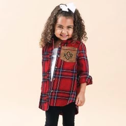 Monogrammed Kids Plaid Layering Tunic -Fashion Clothing Store ESl studio shot of holiday plaid kids tunic