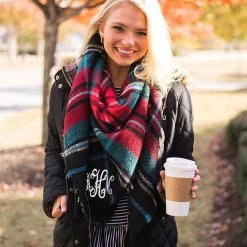 Monogrammed Plaid Scarf -Fashion Clothing Store EbP black stewart plaid monogrammed scarf