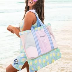 Monogrammed Beach Cooler Tote -Fashion Clothing Store Eh1 lemonade beach cooler tote on shoulder name