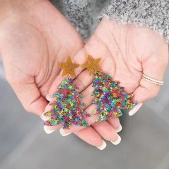 Resin Christmas Tree Earrings -Fashion Clothing Store Eqe holding resin christmas tree earrings